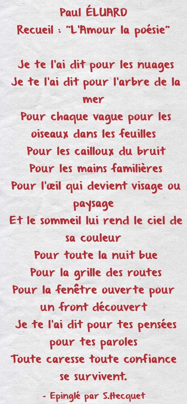 Paul Eluard Recueil L Amour La Poesie Je Te L Ai Dit Quozio