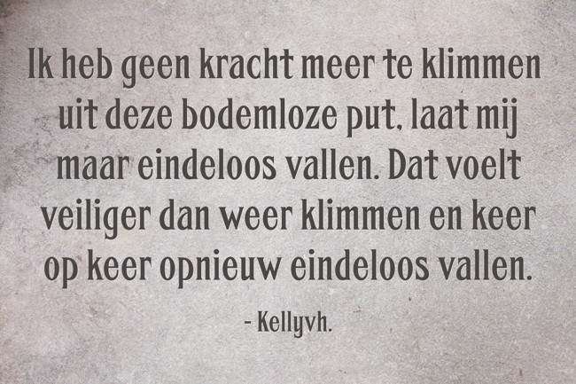 Ik heb geen kracht meer te klimmen uit deze bodemloze put, - Quozio