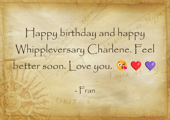 Happy birthday and happy Whippleversary Charlene. Feel - Quozio