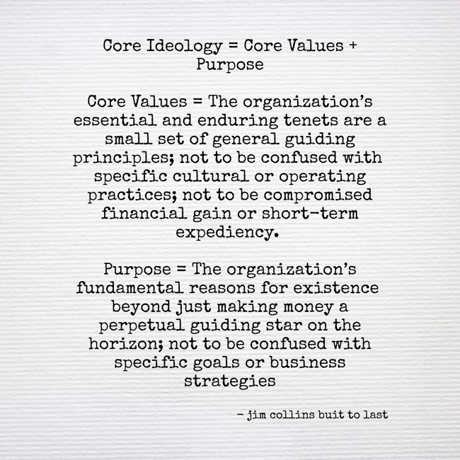 Core Ideology = Core Values + Purpose Core Values = The - Quozio