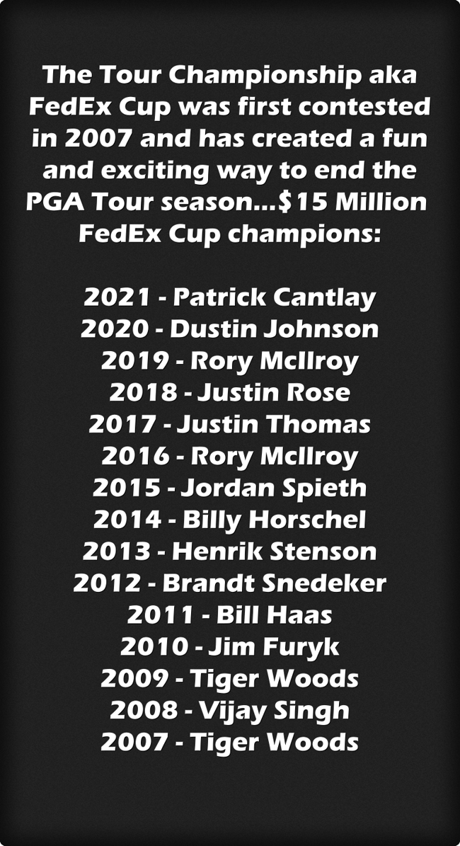 The Tour Championship aka FedEx Cup was first contested in Quozio