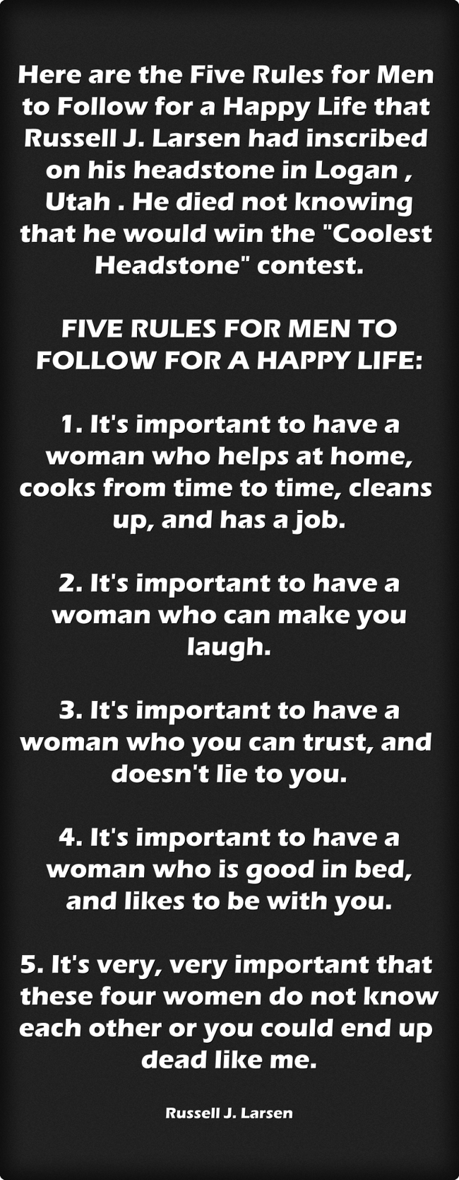 Here are the Five Rules for Men to Follow for a Happy Life - Quozio