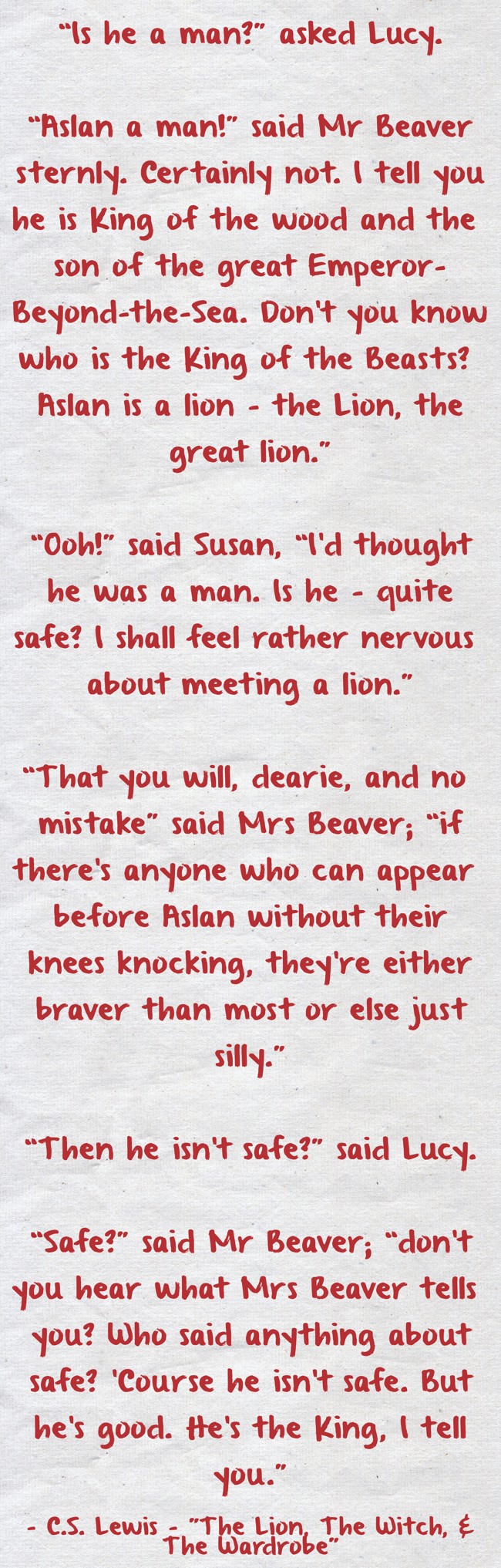 Aslan Narnia Locket Course he isn't safe. But he's good.